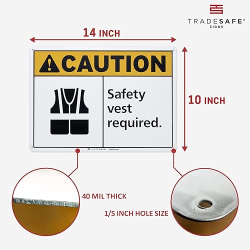 Vista 14 de TRADESAFE Señal de seguridad con chaleco de seguridad de EPI – Chaleco de Precaución Requerido en español, señal de seguridad de aluminio