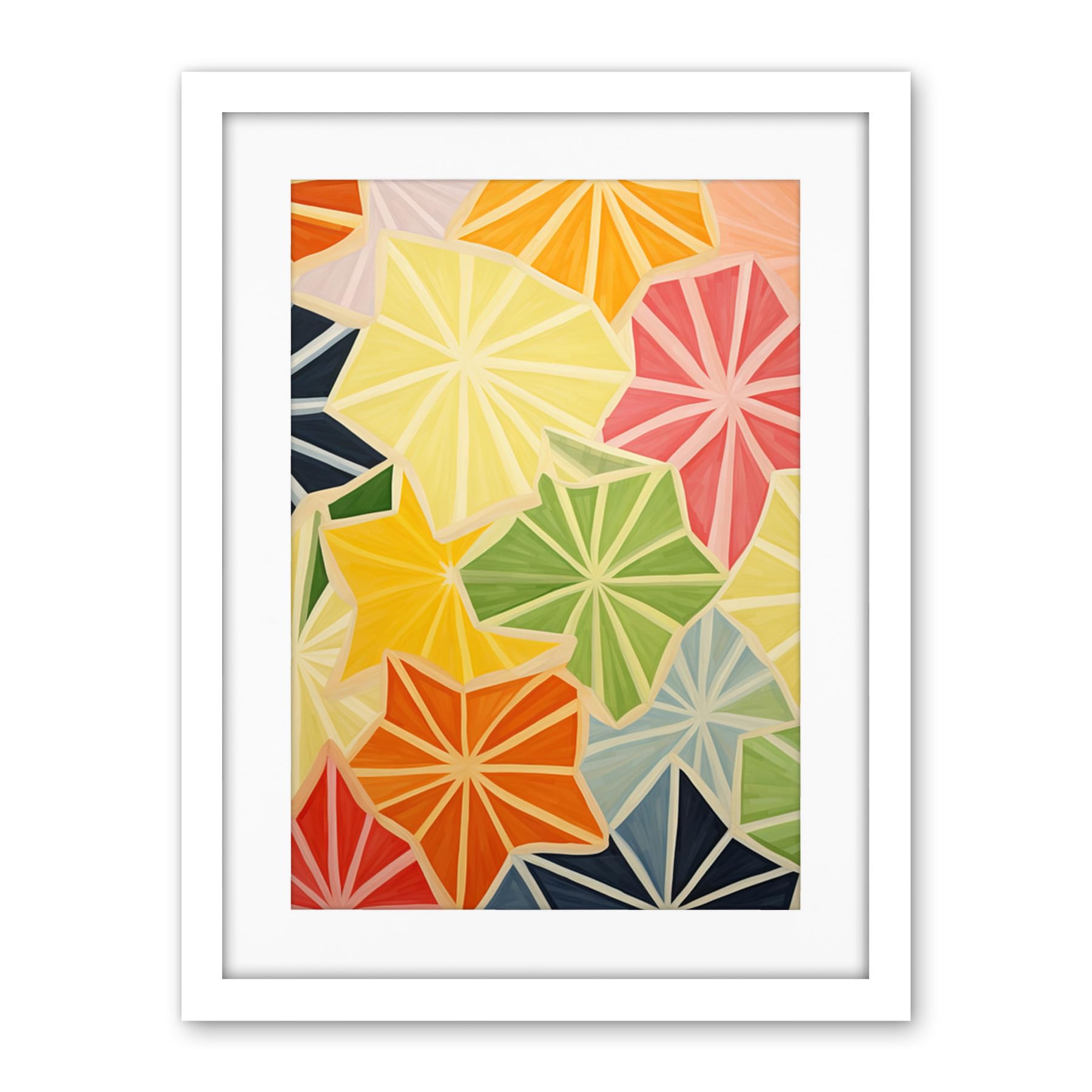 Artery8 Colourful Slices of Star Fruit Bright Watercolour Painting Abstract Carambola Kitchen Artwork Framed Wall Art Print 18X24 Inch