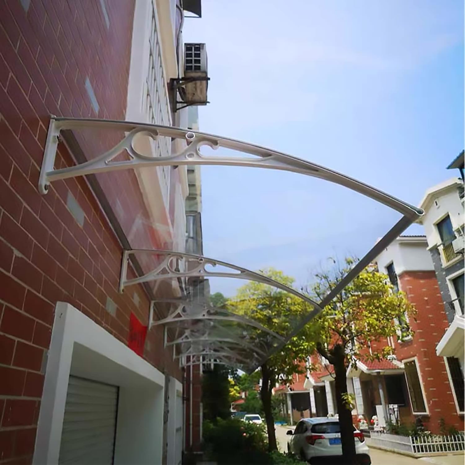 Rain Canopy Outdoor,Waterproof Porch Awning for Garden Backyard Patio Curved Door Window Awning Canopy for Window, Porch Shade, Patio, Roof,White (80x60cm/32x23.6in)