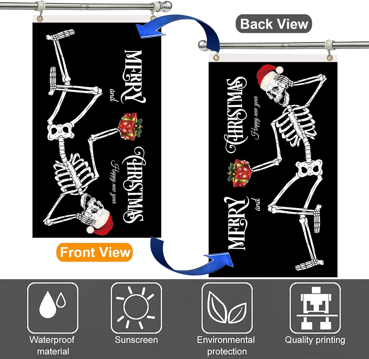Christmas Flags 3x5 Outdoor, 3 Ply Large Merry Christmas Flags for Outside 3x5, Double Sided Skull Bandera Funny Xmas Winter for Holiday Party Yard Garden Wall Outside Decoration