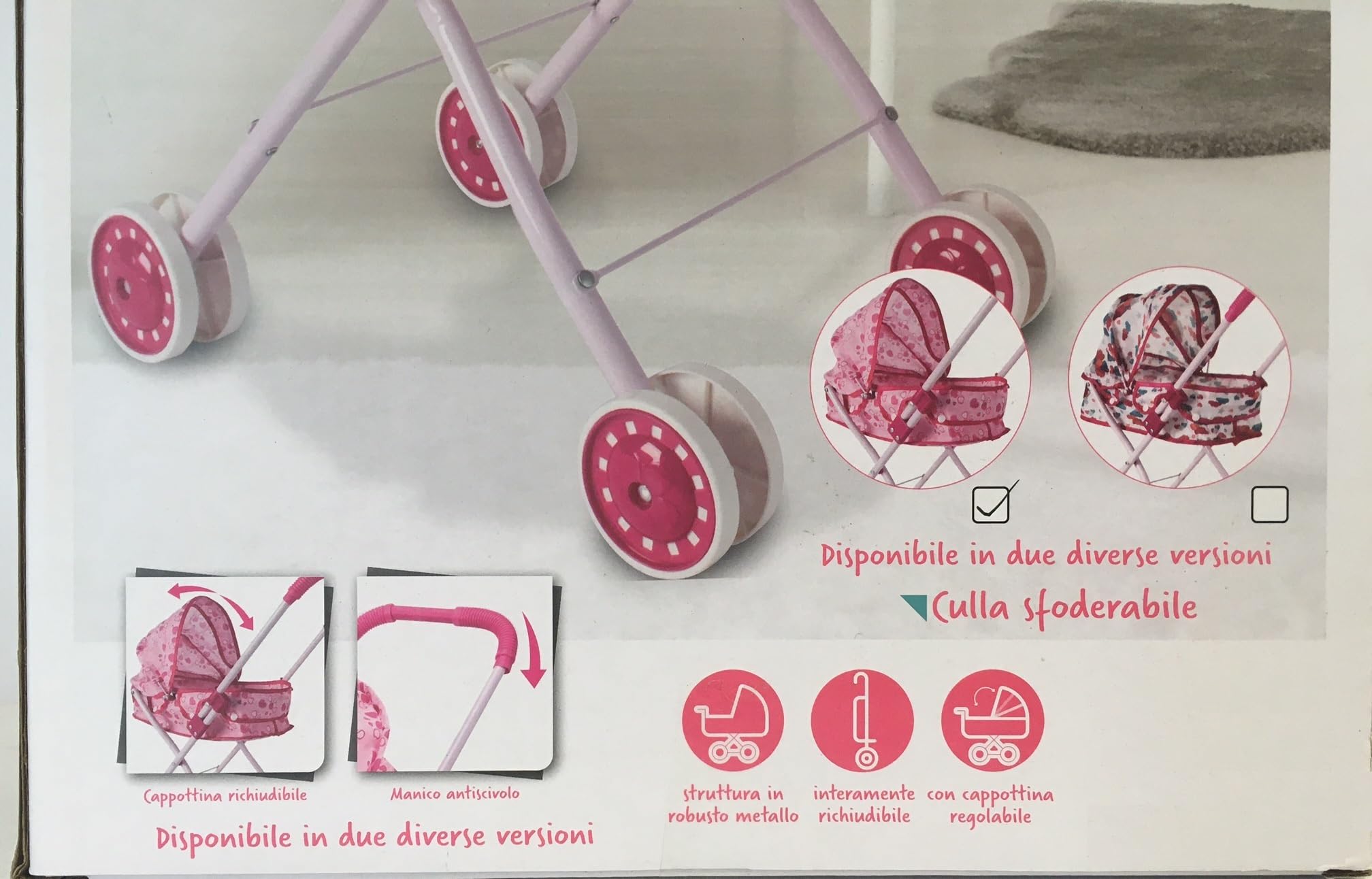 Passeggino per Bambole con Cappottina Pieghevole Metallo Plastica Carrozzina Richiudibile per Bambine Giocattoli Bimbe Passeggino per Bambole Passeggino Carrozzine (CARROZZINA METALLO IN SCATOLA)