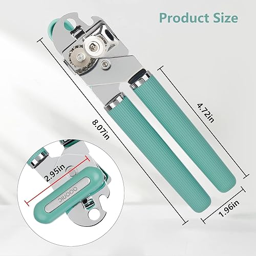 Miniatura 5 de Abrelatas manual, abrelatas de acero inoxidable, apto para alimentos, tapas de lata multifunción con mango antideslizante y perilla grande, borde