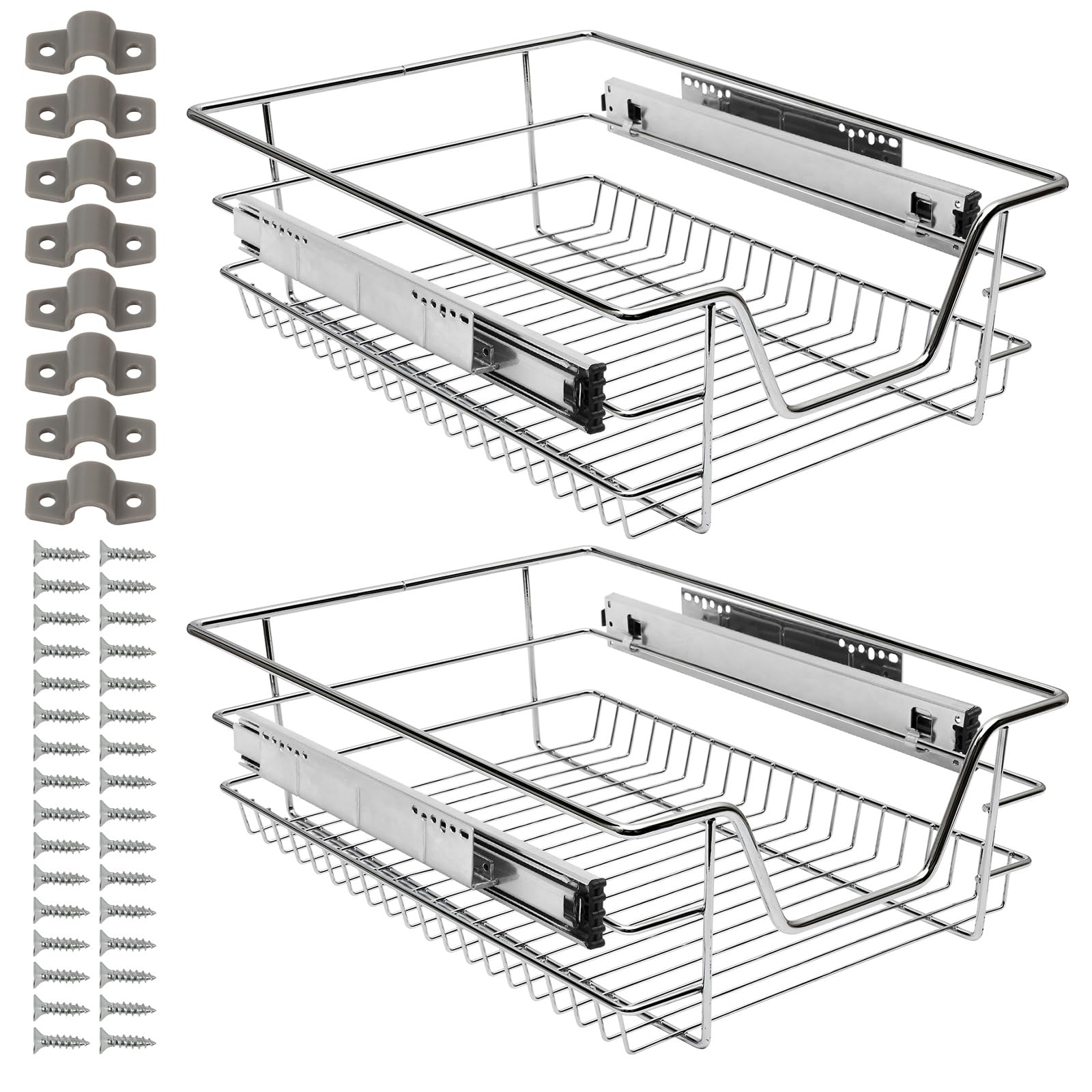 Ikodm Cajón telescópico de 4 x 40 cm, cajón de cocina, armario de cocina, cajón de metal empotrable para armario, cajones extensibles