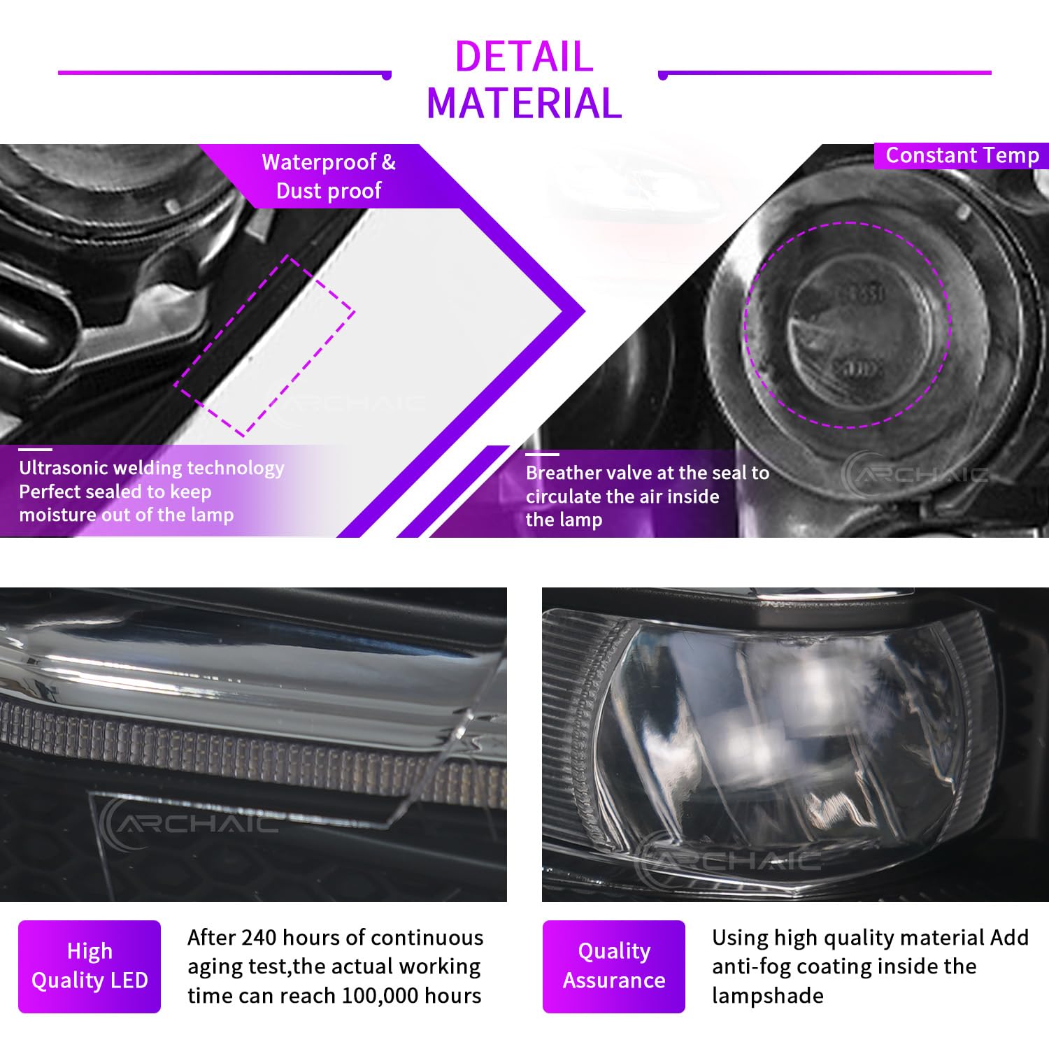 Archaic Reflektory kompatybilne z Volkswagen Golf 5 MK5 2003-2009 i Jetta 1k2 2005-2010, VOLKSWAGEN GTI/RABBIT 2006-2009 nie pasują do XENON/HID, z sekwencyjnymi kierunkowskazami, animacją DRL, z