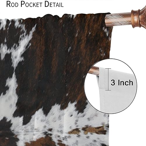 Miniatura 6 de Cortinas con estampado de vaca, cortinas de piel de vaca, piel de animal marrón, estampado de vaca occidental, tratamientos de ventana para sala de