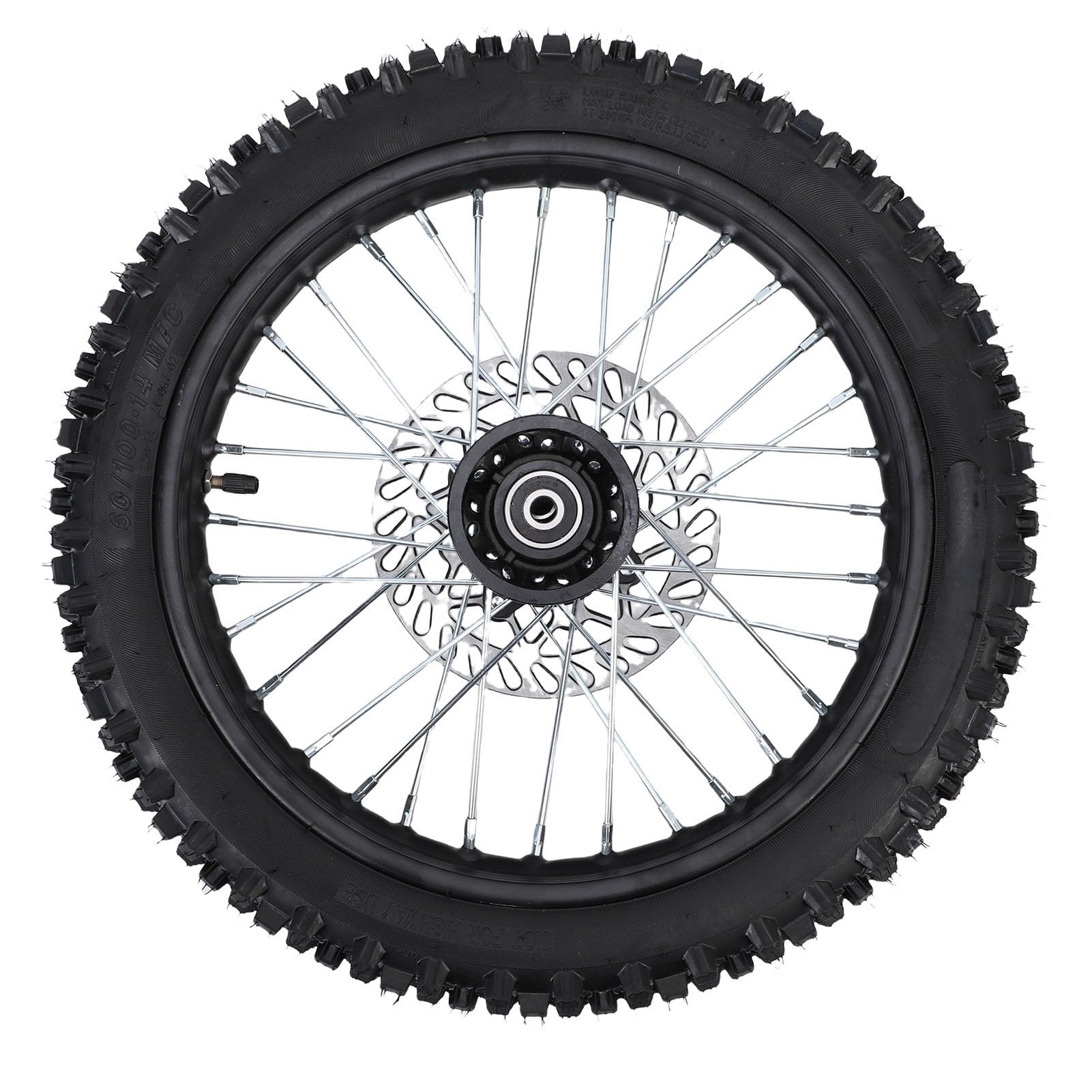 Ausla Jante de Roue Avant de Moto Tout-terrain de 14 Pouces, Pneu 60/100-14, Assemblage 2.5-14 avec de 12 Mm et Disque de Frein de 190 Mm pour Motos Tout-terrain de 110 ML et 125 ML.