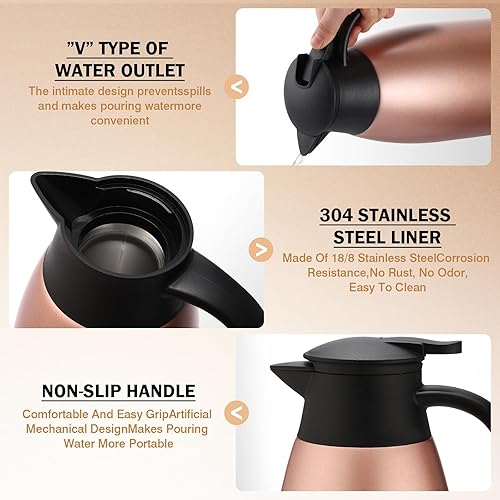 Miniatura 4 de 2 jarras térmicas de café de 68 onzas, jarra de café aislada de acero inoxidable para mantener caliente olla térmica con 2 cepillos para café y té,