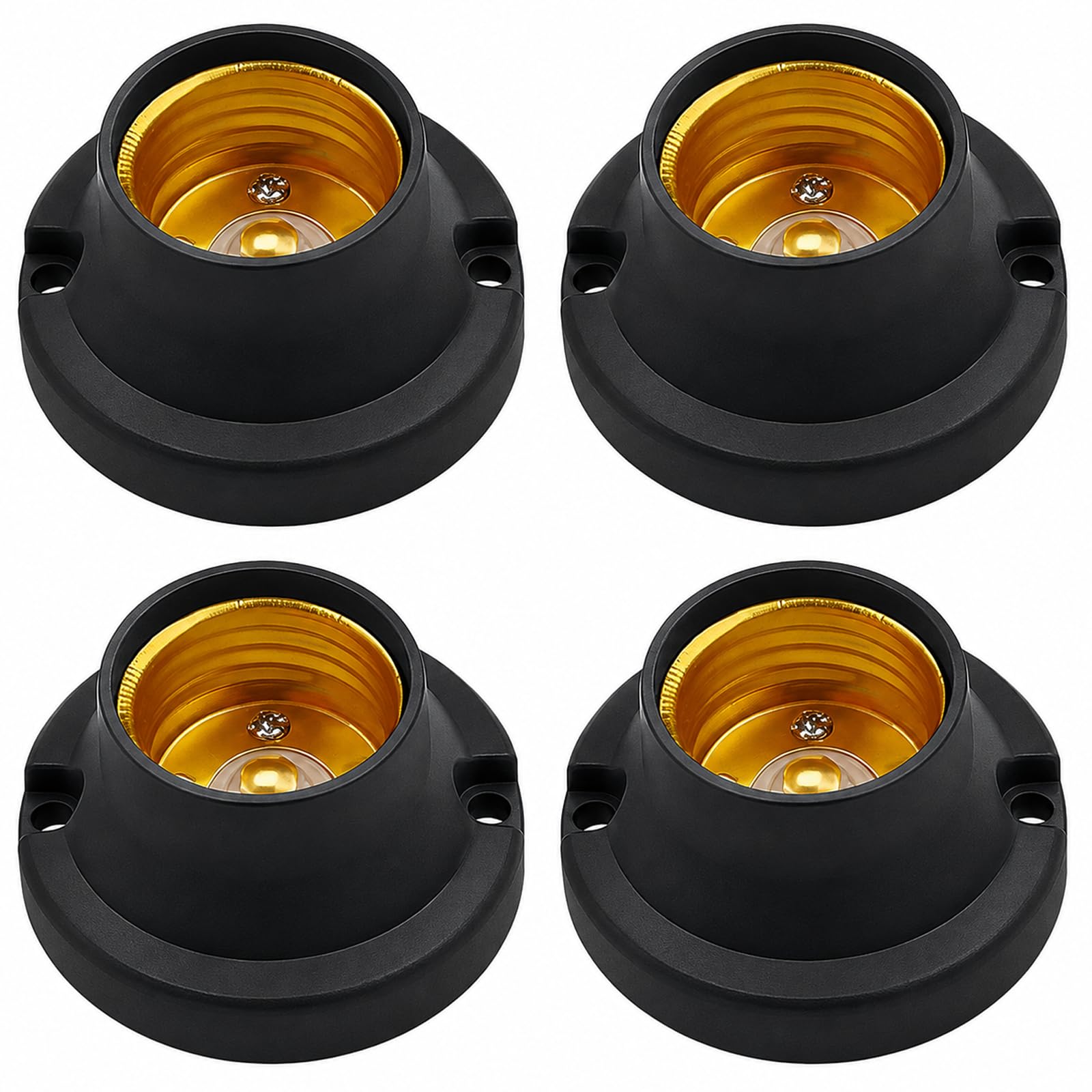 AmiCera 4Pcs E27 Lamp Holder, Ceiling Rose Light Fitting, E27 Socket Light Bulb Holder, White Screw Bulb Holder with Ceramic & Flame Retardant Base for Ceiling Pendant, Black 100W