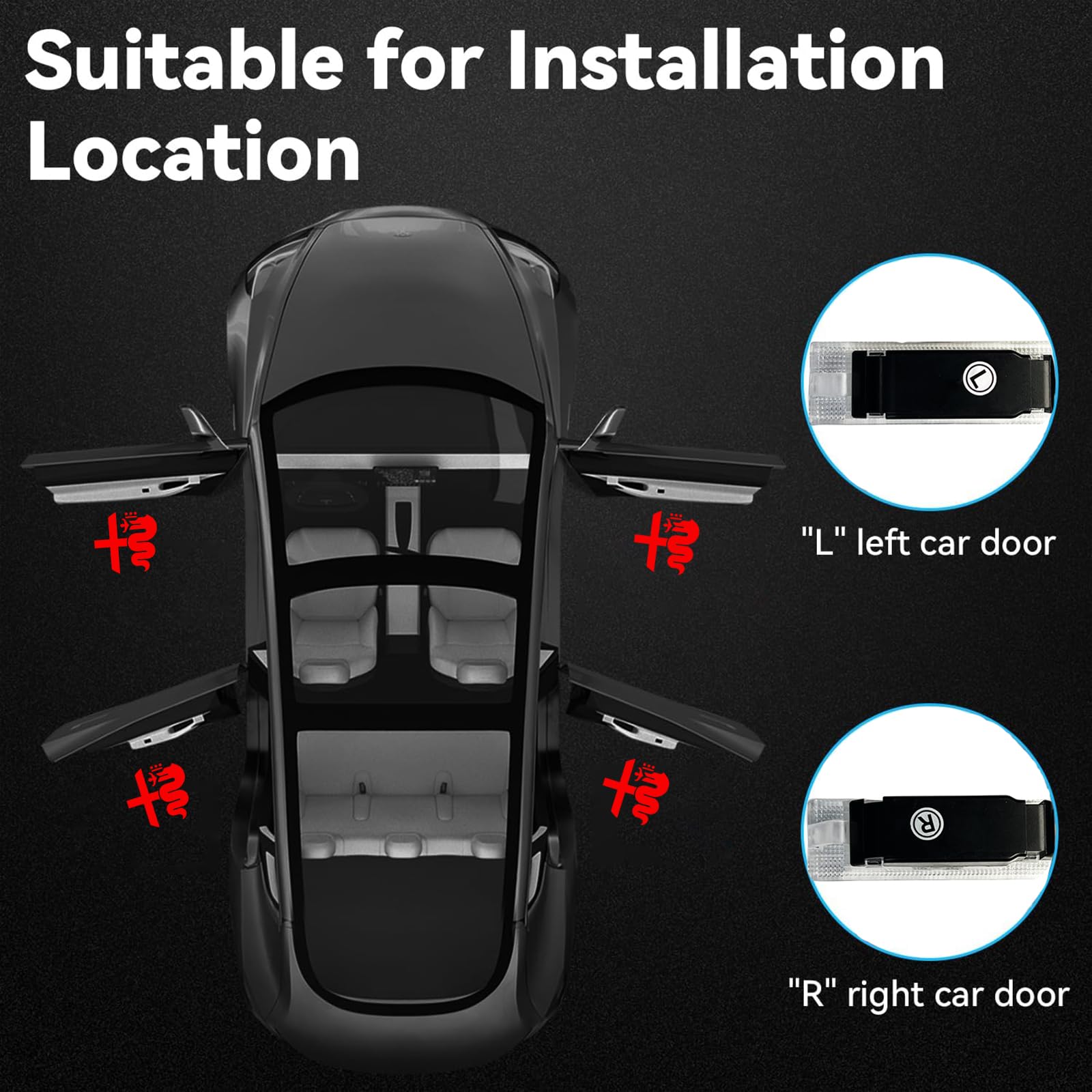 Światła do Drzwi Projektor Logo Światła Kałużowe Ultra-Jasne Światło Powitalne Step Light, Nigdy Nie Blakną Światła Kałużowe Kompatybilne z Alfa Romeo Giulia 952 Stelvio 949 Tonale Giulietta Akcesoria