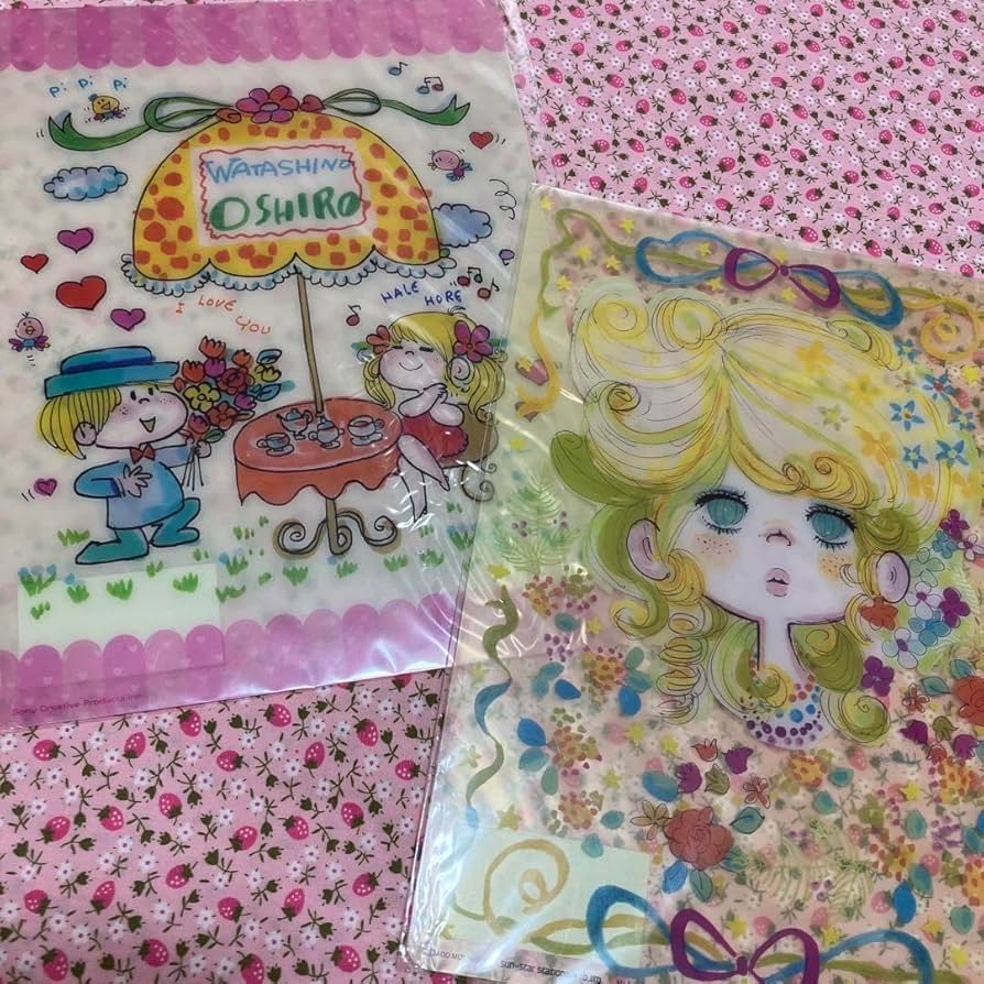 当時物！ 水森亜土 ハンカチ（未使用品）版権シーツ付き 2枚セット 13)新品未使用 水森亜土 ハンカチタオル 2枚セット 亜土ちゃん