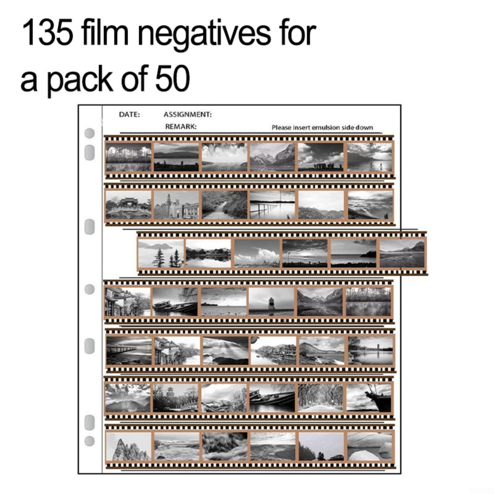 50 sacchetti per pellicola di archiviazione senza acidi, per pagine negative, senza acidi, trasparenti, per album di archiviazione, raccoglitori per pagine con foro (135, una confezione da