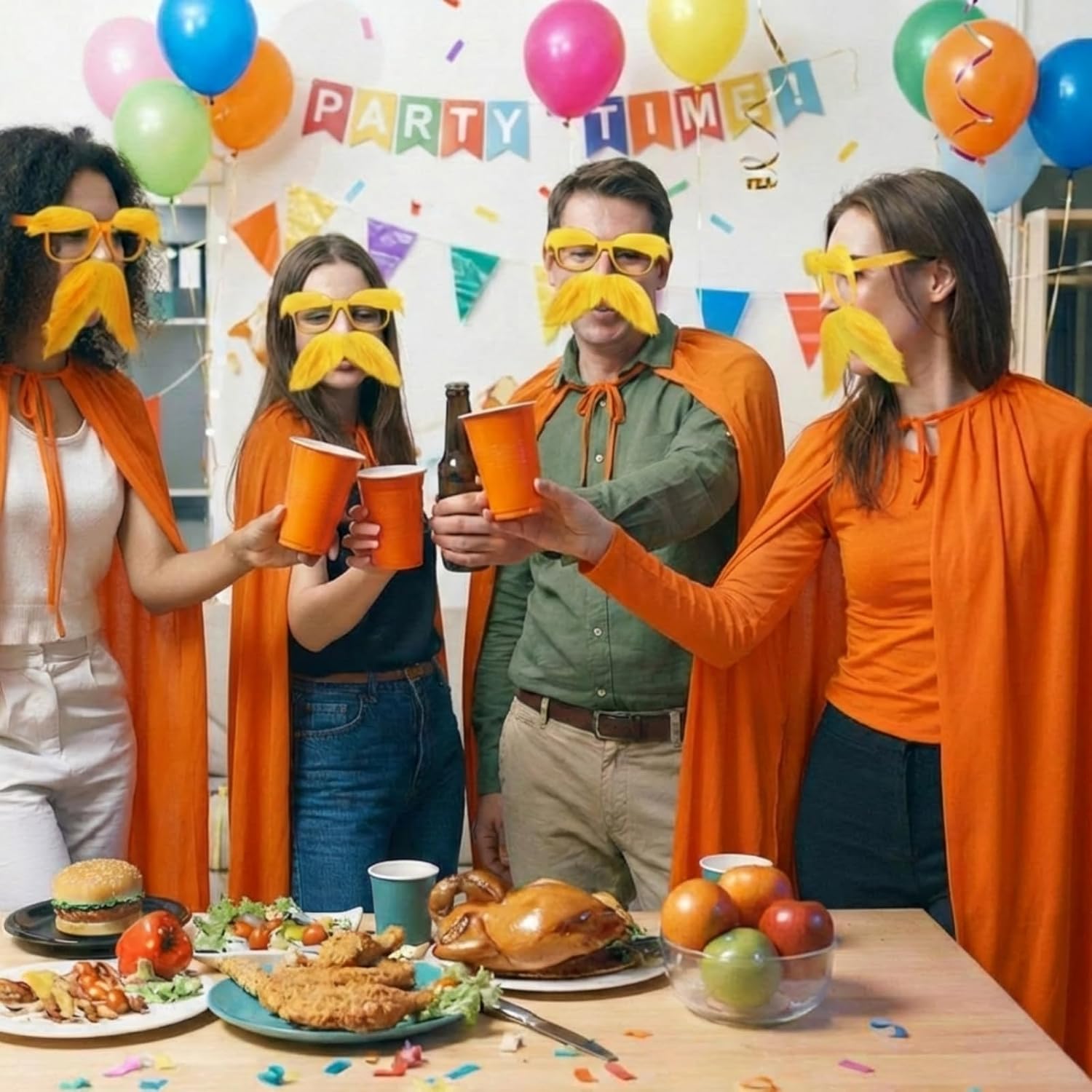 6 Pcs Orange Costume Set Book Character Costume Character Dress up Novelty Yellow Mustache and Eyebrows Glasses Orange Cape Spirit Week Style Wear Stockings Gloves Headband Cosplay - Image 6