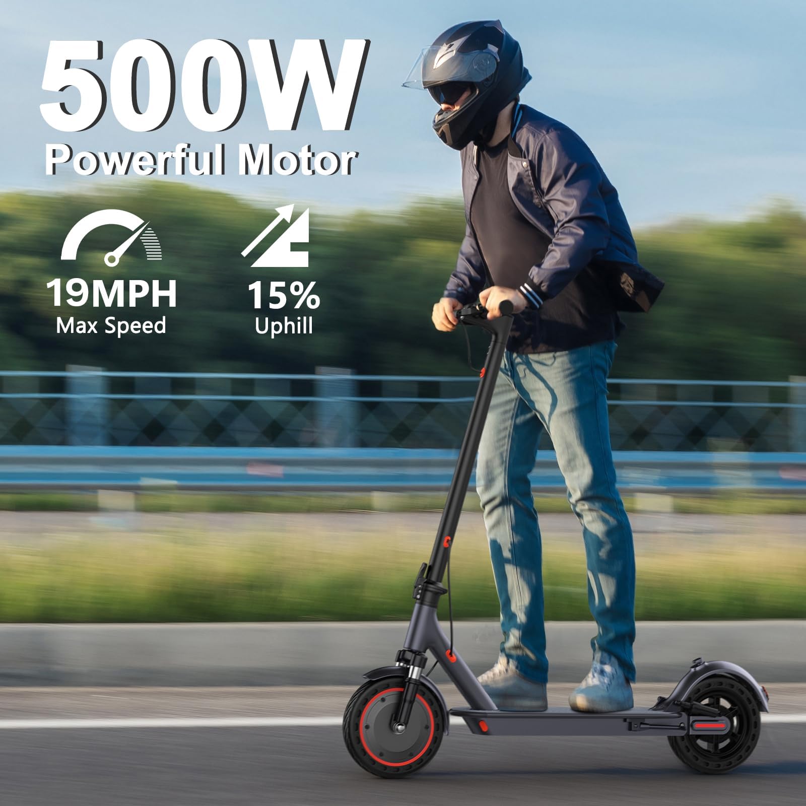 VOLPAM Adult Electric Scooter, 350W/500WMotor, 8.5"/10" Solid Tires, 19/22Mph, 32/28/23/21/18/16Miles Max Range, Dual Braking - 3