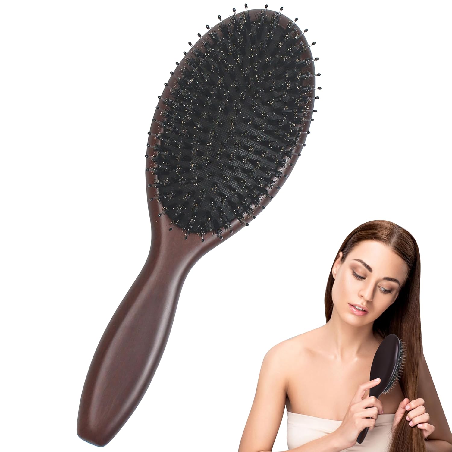 No Shampoo Hair Brush for Fine Thin Hair, Soft Bristle Scalp Massage Comb, Natural Wood Medium Multifunctional Massager for Women Men Oily Hair Care Cleansing Growth Enhance Shine Texture, Slick Back