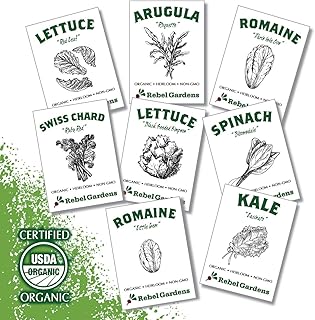 Organic Garden Greens Vegetable Seeds - 8 Varieties of Heirloom, Non-GMO Salad Green Seeds - Lettuce, Arugula, Swiss Char...