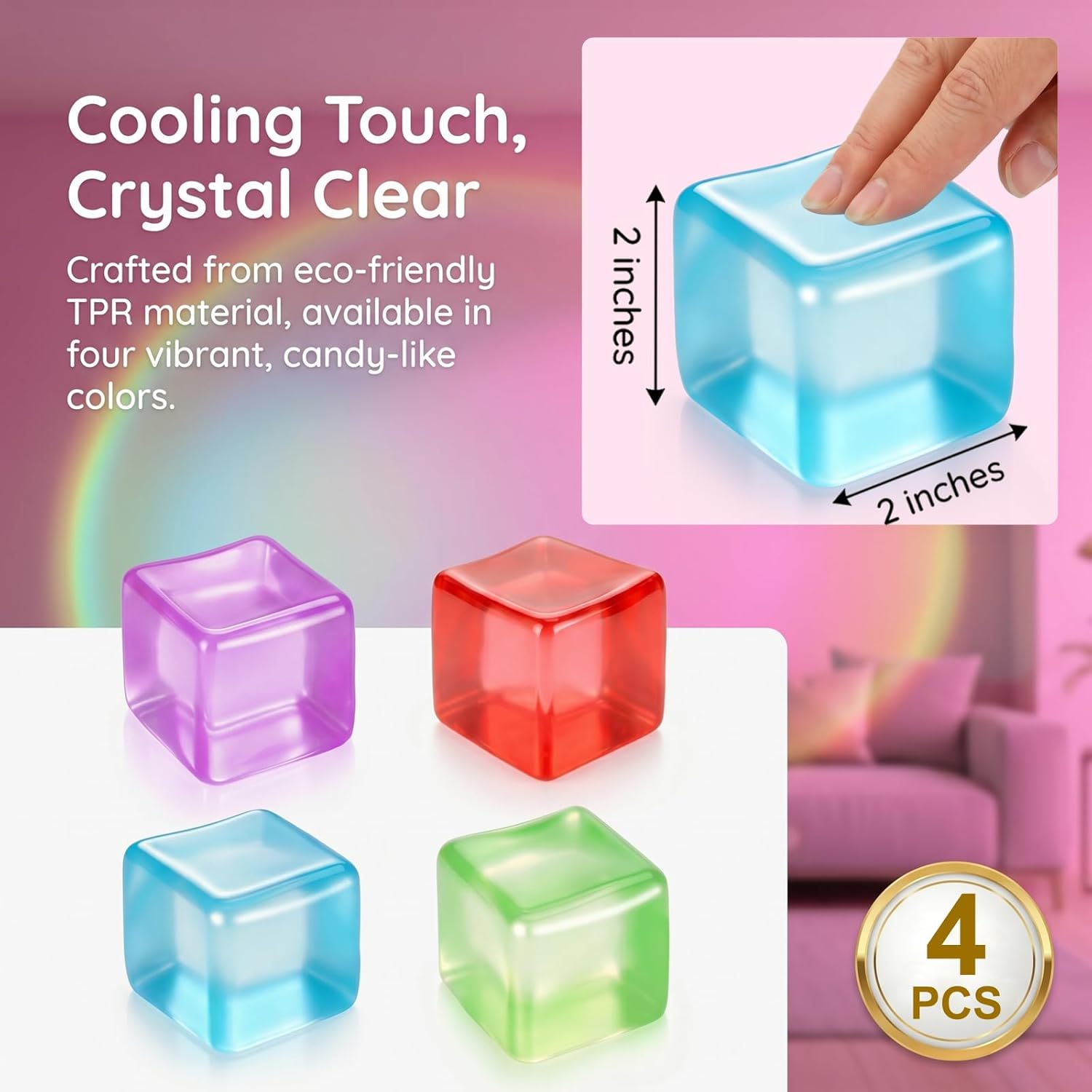 Bingcute 4 Pack Stress Cube Fidget Squishy Slow Rising Squeeze Sensory Stress Balls for Adults Kids Teens Boys Girls Anxiety Relief Birthday Gifts Party Favors