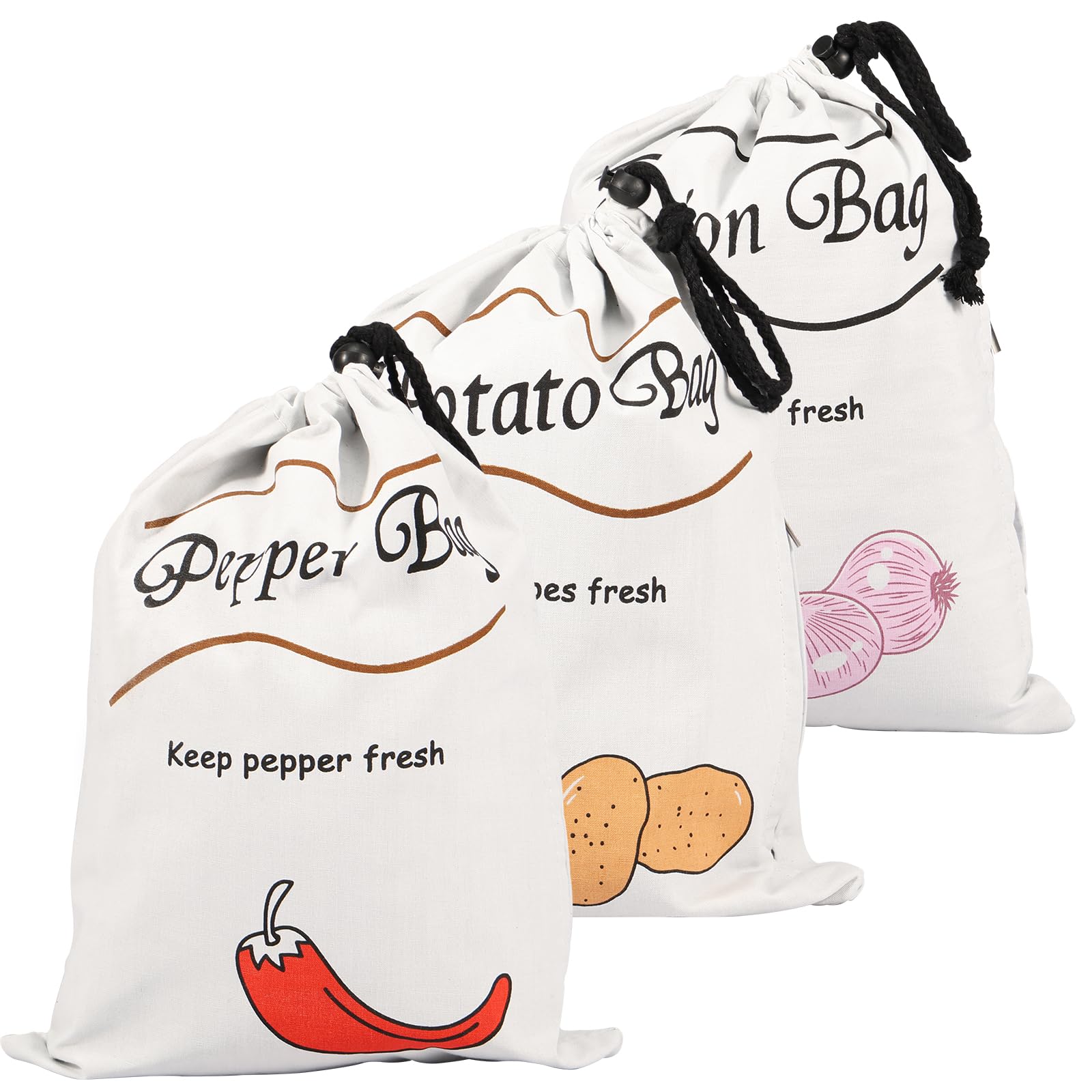 Sutowe 3Pcs Potato Onion Storage Bag With Blackout Lining Cotton Drawstring Bags With Side Zipper 35X26m Reusable Vegetable Storage Sacks Onion Keeper For Potato Garlic Pepper(3Pcs)