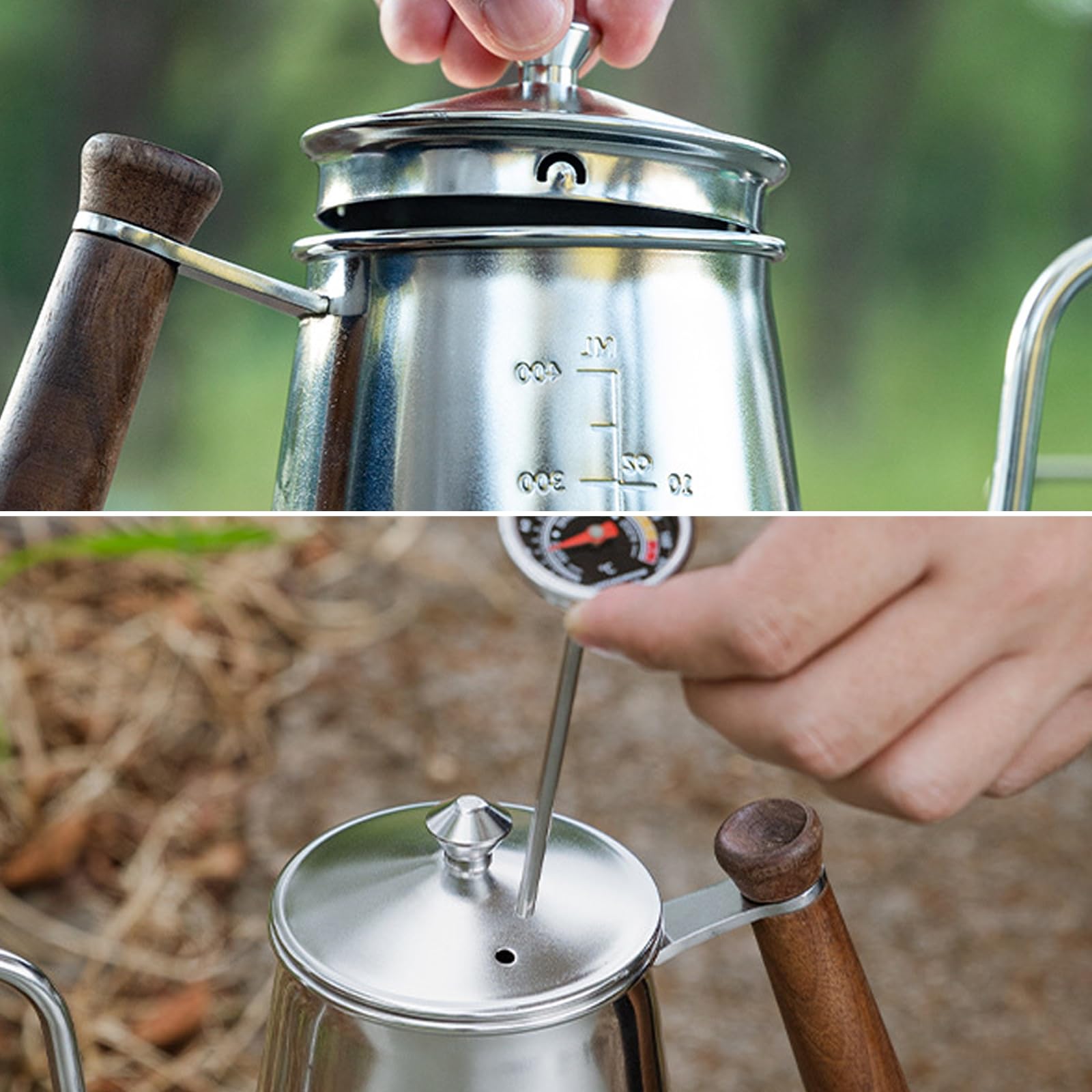 Campingmoon Bollitore da campeggio Bollitore da campeggio Bollitore da campeggio per fuoco aperto in acciaio inox campeggio all'aperto caffettiera teiera per acqua bollente 400 ml