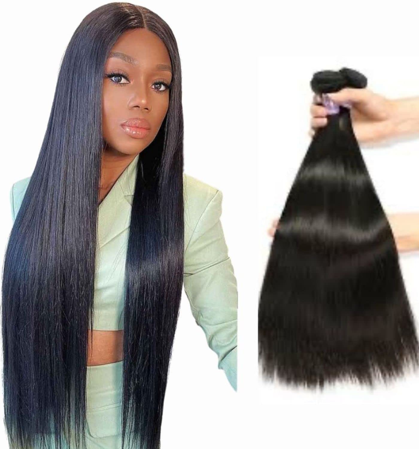 Human Hair Bundles Hair extensions Straight Raw 12A Hair Natural Hair Color Thick Soft With a Natural Shine (1 Bundle 24 inch Natural Black)