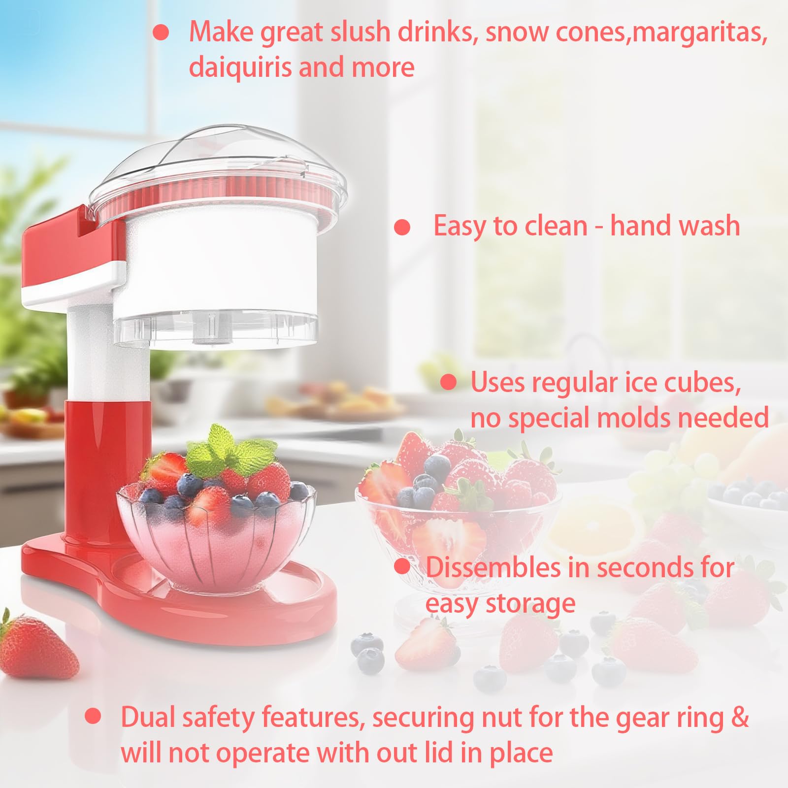 Picadora de hielo eléctrica, máquina para granizados con cuchillas de acero inoxidable extraíbles y lavables, picadora de hielo eléctrica para hielo, granito, bolas de nieve y cócteles