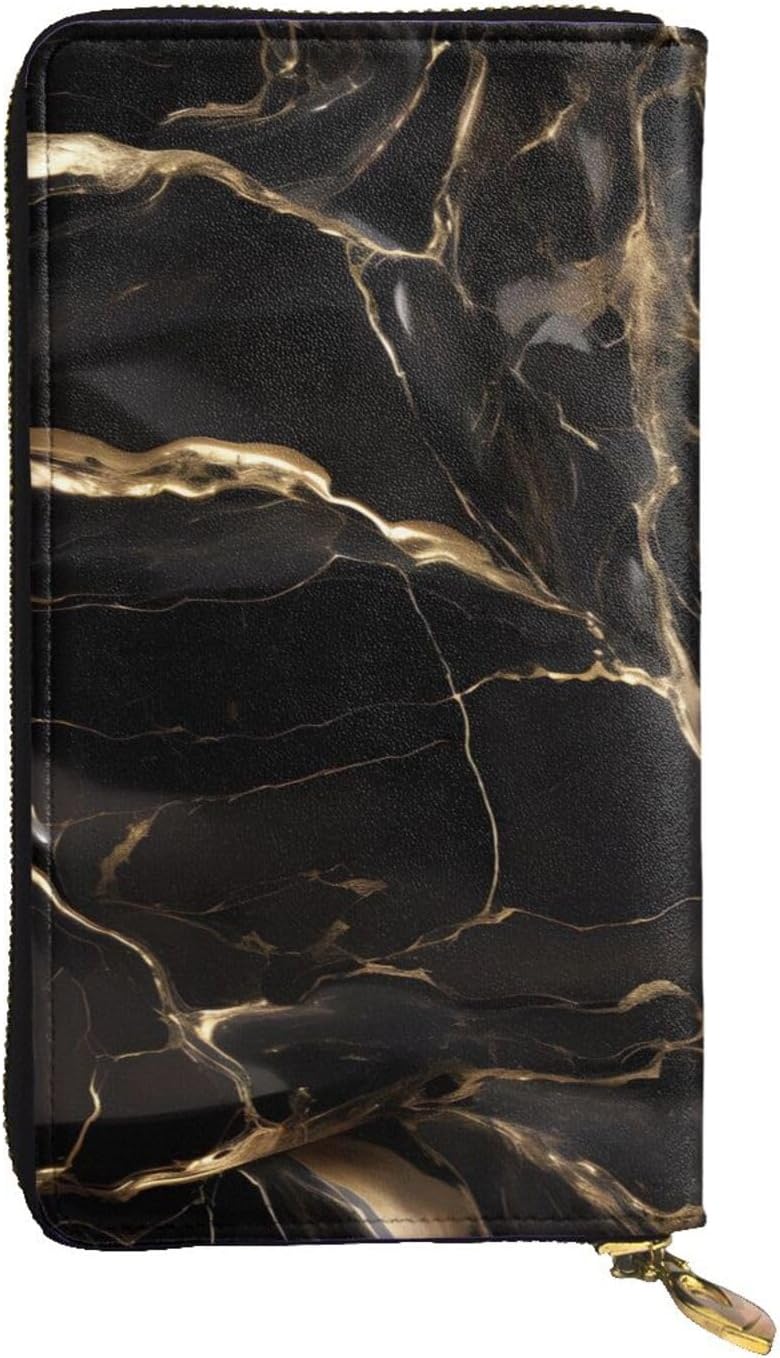 Black Gold Marble Women's wallet, clutch wallet, with zipper, large capacity.