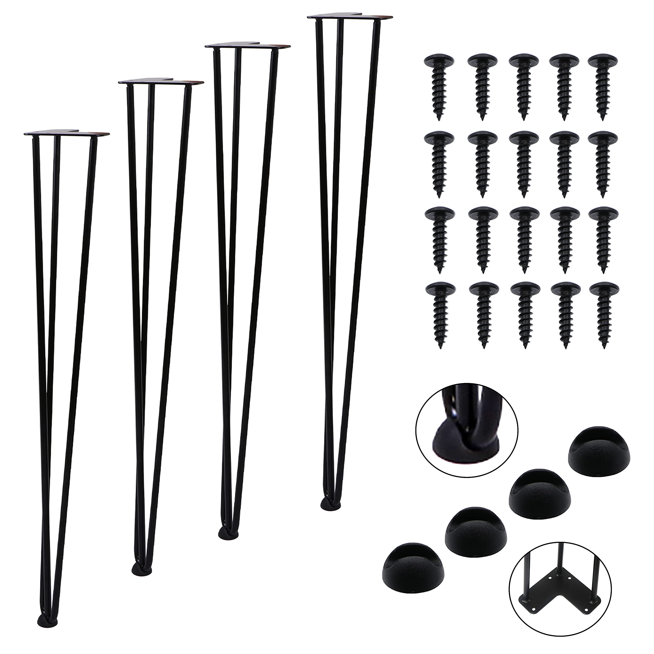 Latt Decor Hairpin Legs - Metal Legs for Furniture – Leg Hair pin for Coffee Table and End Tables, Desk and Chair, DIY Projects Set- 28" Height Set of 4 Black with Rubber Feet Floor Protector.