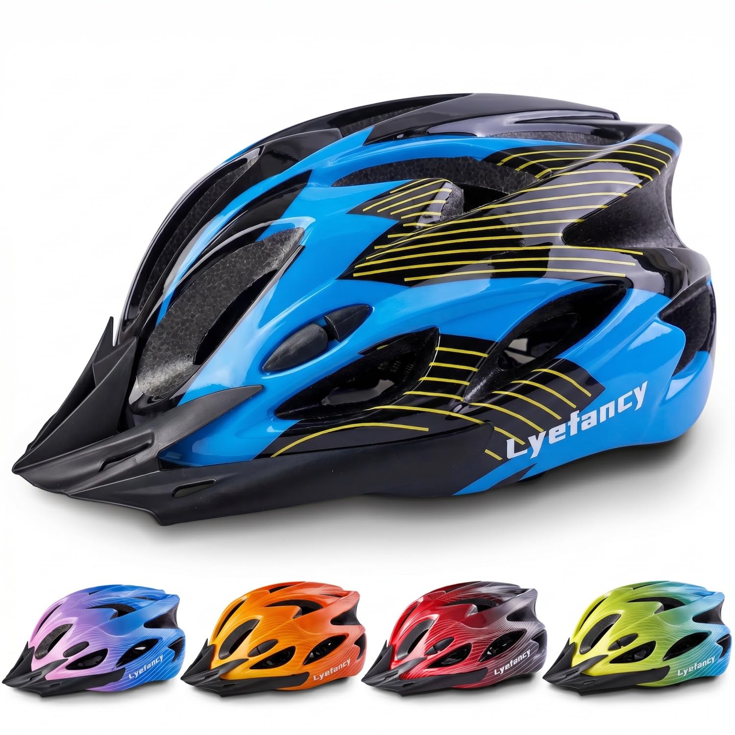 Kids Bike Helmet, Lyefancy Kids Helmet for 3-14 Years Old Boys Girls, Children Adjustable Helmet 50-59cm for Bicycle Scooter Skating Cycling with Visor (Blue+Black)