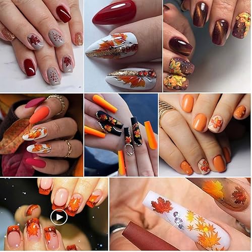 Miniatura 5 de 6 hojas de calcomanías de uñas de otoño con hojas doradas, 3D, ardilla, nuez, mariposa, hongo, hoja de arce, calcomanías de uñas de otoño,
