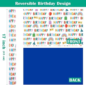 WRAPAHOLIC Reversible Birthday Wrapping Paper Roll - Mini Roll - 17 Inch x 10 Feet - Happy Birthday Wrapping Paper Perfect for Kids Girls Boys
