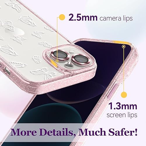 Miniatura 4 de Funda compatible con iPhone 15, bonita estética, funda para teléfono con protector de cámara, diseño de mariposa femenina con diseño de correa para
