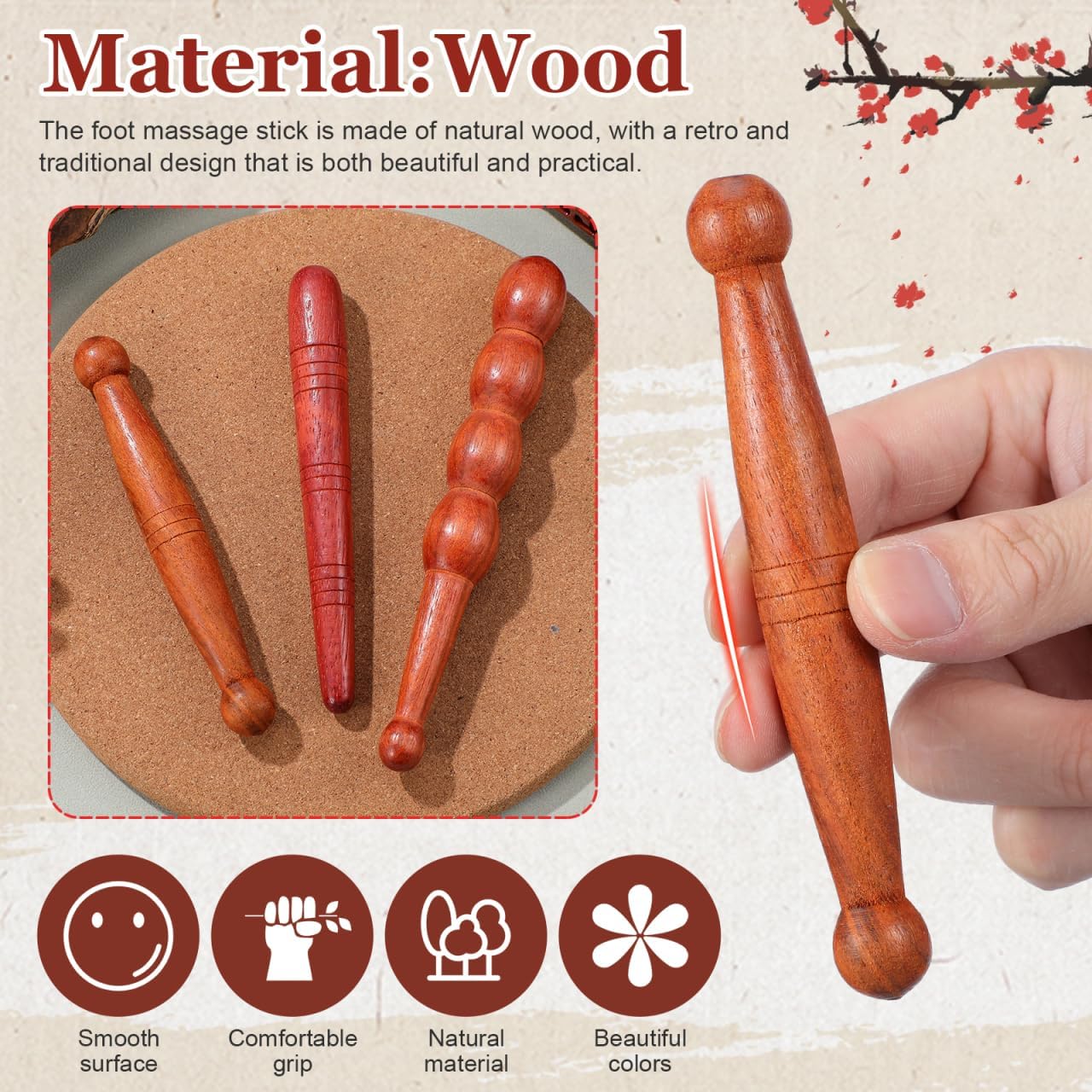 Healifty 3Pcs Wooden Reflexology Sticks Foot Hand Massage Wooden Stick Tools Thai Face Neck Back Waist Massager Trigger Points - Image 3