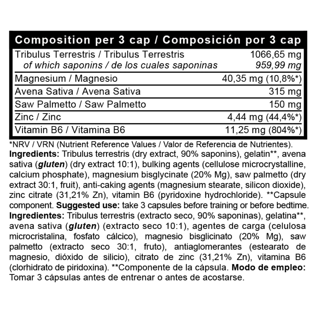 Beverly Tribulus Terrestris 900 mg 90% Saponinas + Avena Sativa, Zinc y Vitamina B6 | 90 Cápsulas Vegetales | 30 Servicios | Vitalidad Masculina, Fuerza y Resistencia