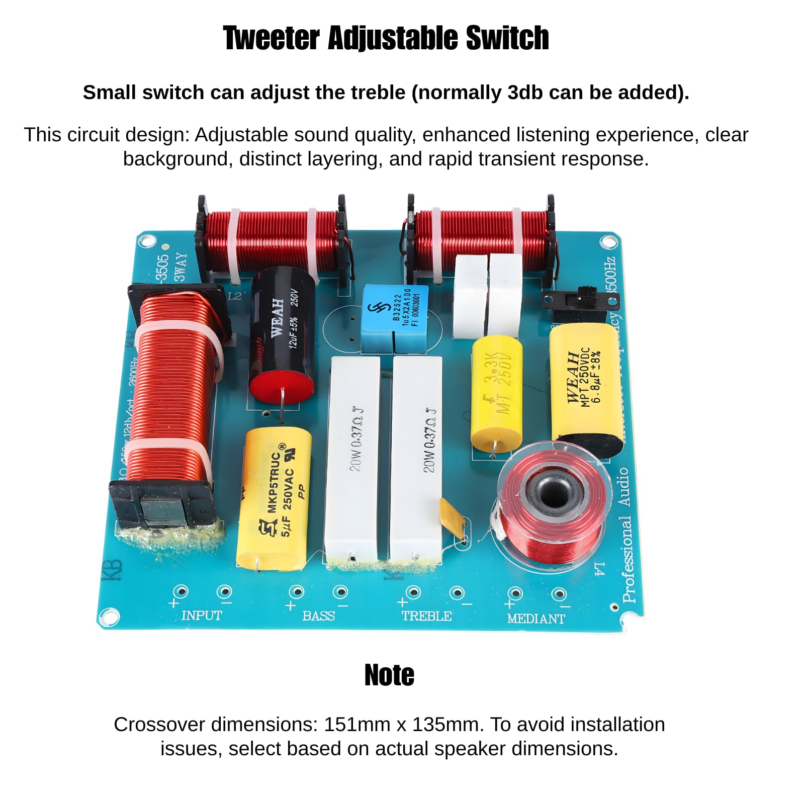 Altoparlante Crossover Connessione 3 Vie 300W Divisore di Frequenza per ≤12 Pollici Altoparlanti, HiFi Audio Altoparlanti Alti Bassi Medi Filtro Crossover per Palco KTV Fai da Te