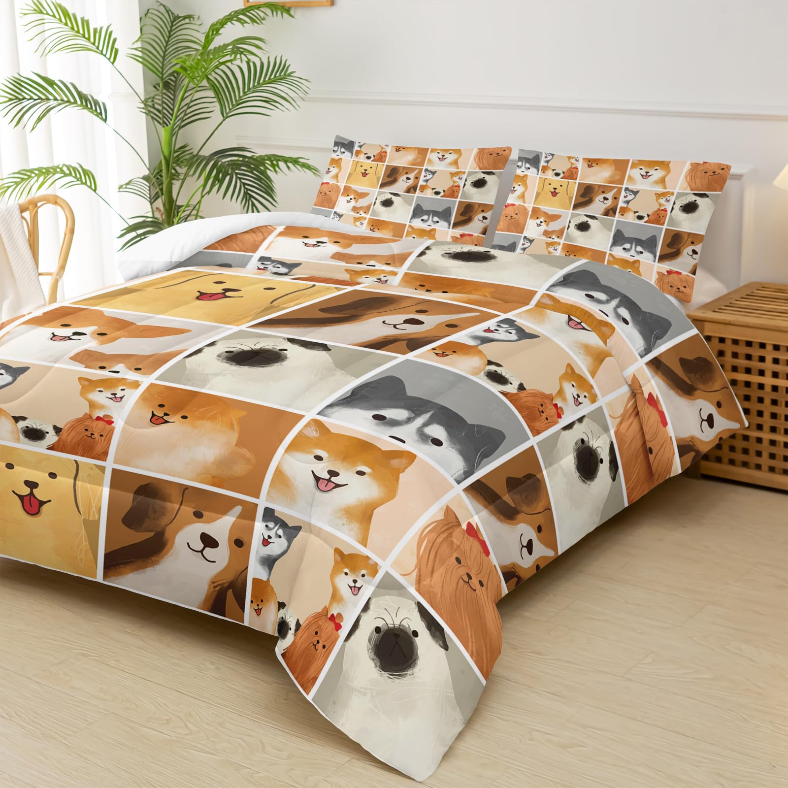 lneffble Dog Twin Comforter Set Kids?Cute Dog Print Twin Bedding Set?Dog Themed Bedroom Decor for Kids with 1 Comforter with 2 Pillow Case