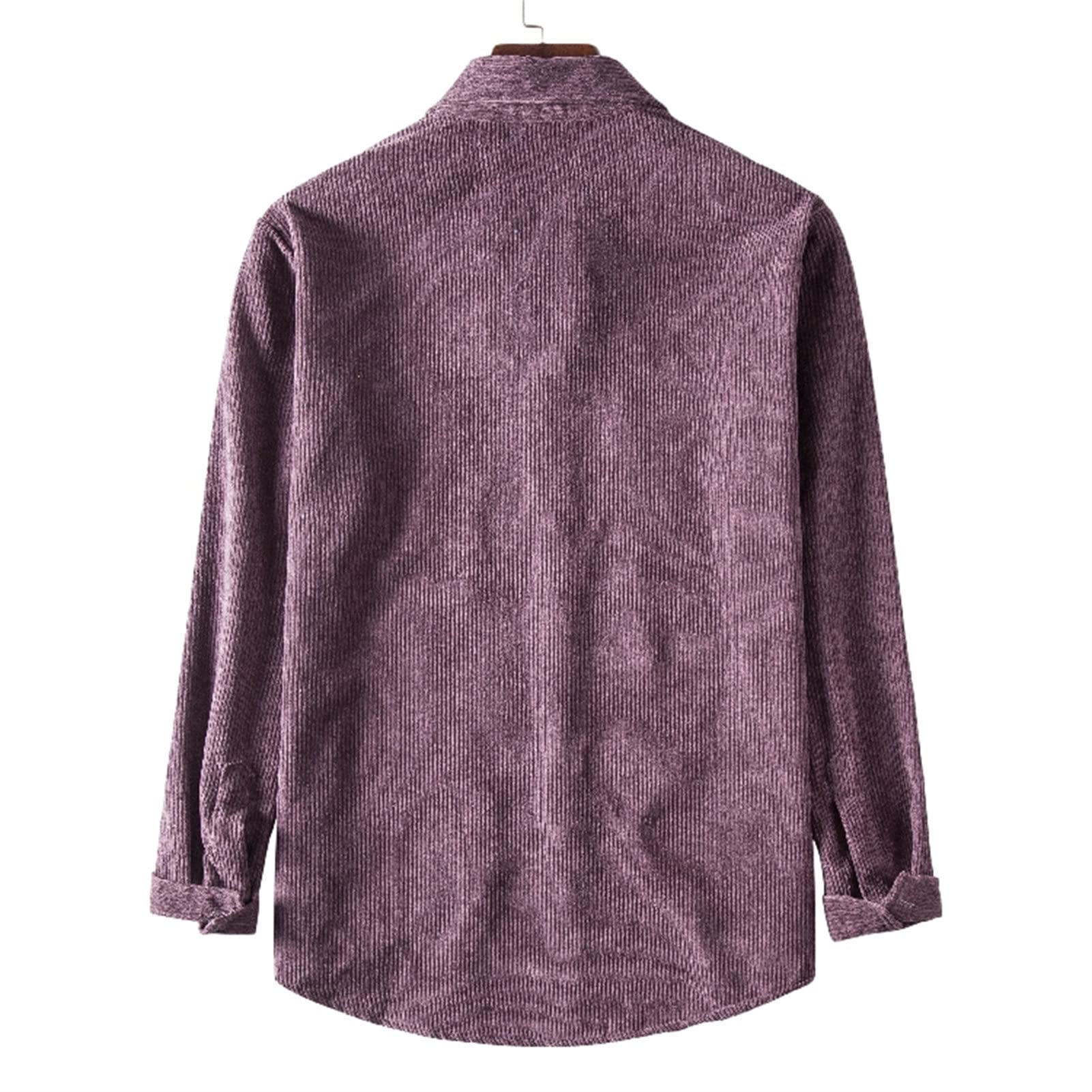 Maiyifu-GJ Mens Long Sleeve Corduroy Shirts Solid Color Button Down Ribbed Fall Tops Lightweight Casual Warm Shacket Jacket (Purple,XX-Large)