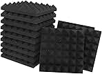 Acoustic Panels - 12 Pack 12x12x2 Inches Black Pyramid Acoustic Foam, Fire-Proofed Soundproof Wall Panels, 25kg/cbm Sound Proof Foam Panels , Sound Panels for Recording Studio and Music Room