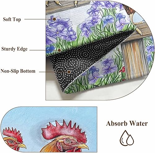 Miniatura 7 de 3x5 Area Rugs, Retro Rooster Non-Skid Rubber Backing Large Rectangle Rugs - Living Room Bedroom Home Office, Spring Flower Pastoral Animals