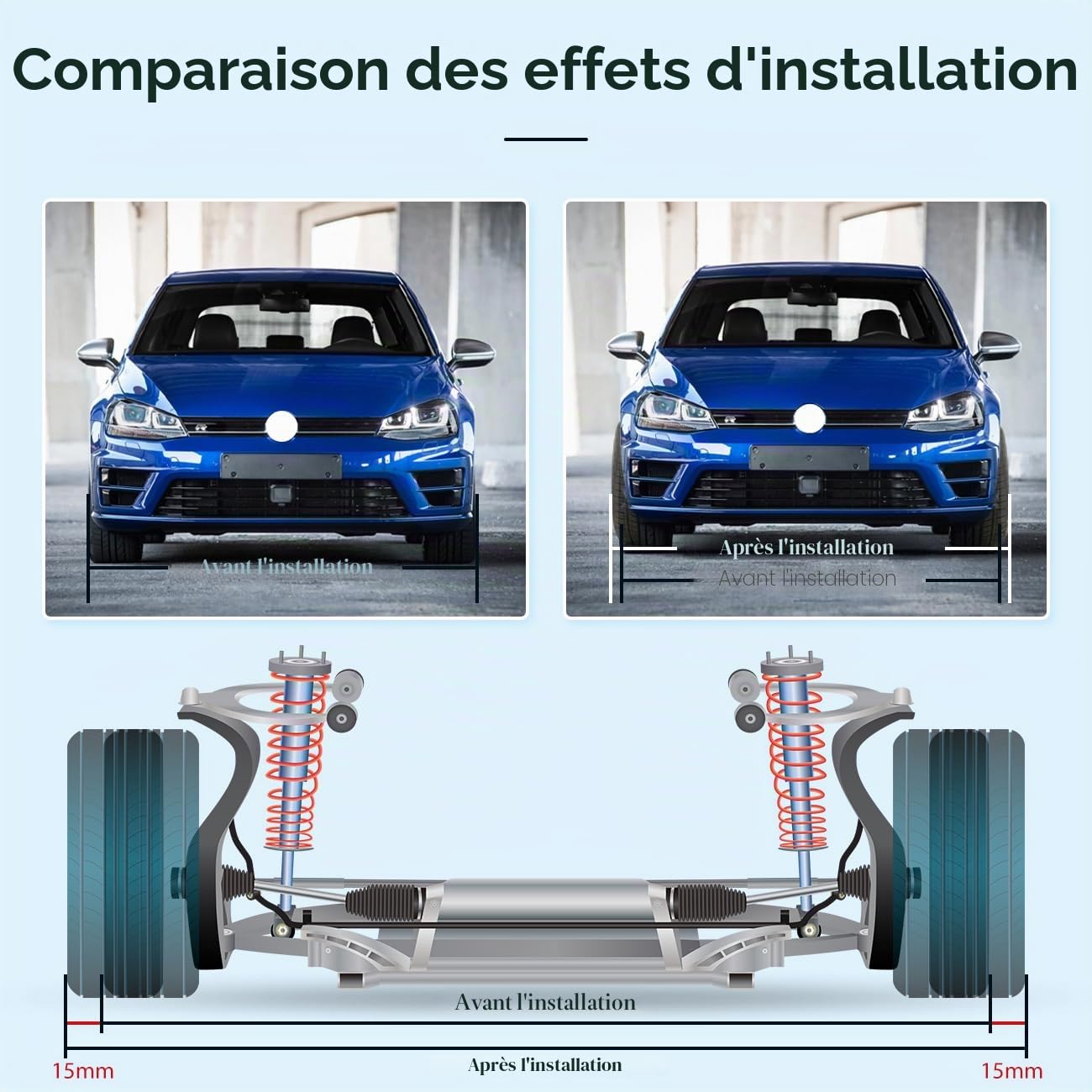 GEARMONSTER Élargisseur de voie, ensemble de rondelles de 2x15 mm, LK: 5x100 & 5x112 mm NLB: 57,1, élargisseurs de voie de 30 mm avec 10 écrous de roue M14x1,5x45 mm