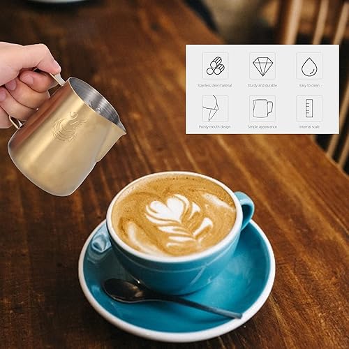 Miniatura 5 de Jarra de café al vapor, taza de espuma de leche moca de acero inoxidable con patrón de cisne, jarra de espuma de leche para uso doméstico, color