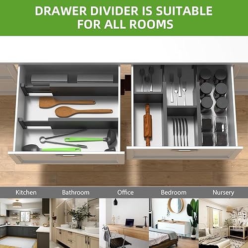 Miniatura 7 de ANTOWIN Paquete de 4 separadores de cajones expandibles, 4.7 pulgadas de alto, se extienden de 12.2 a 17.7 pulgadas, organizadores de cajones