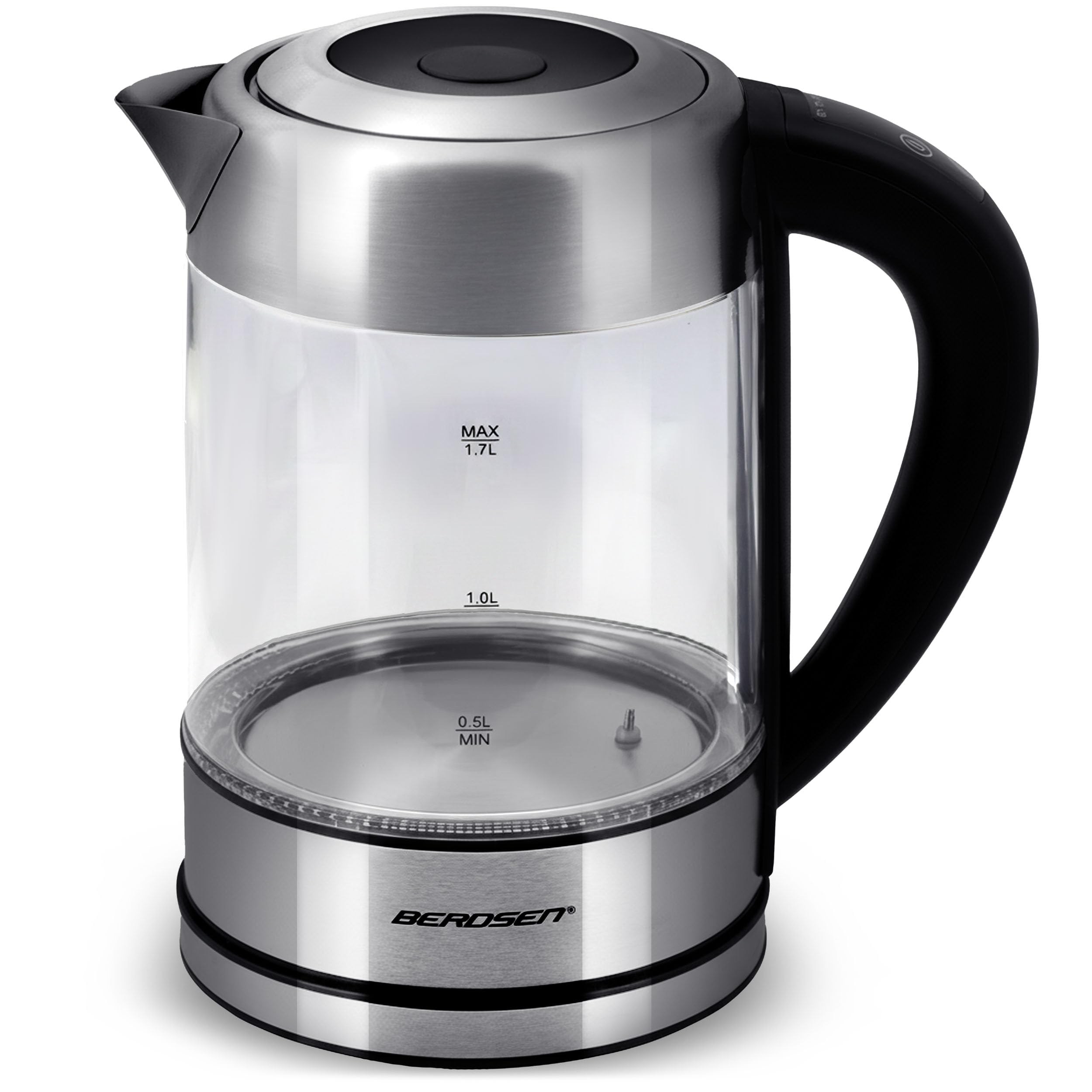 Berdsen Hervidor eléctrico con control de temperatura 60-100 °C - cristal LED - pantalla táctil - 2200 W - 1,7 l - acero inoxidable - plata y negro