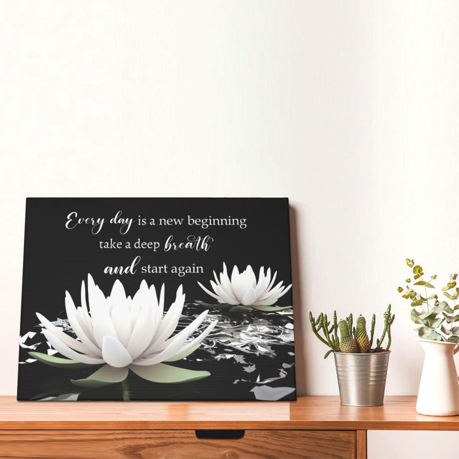 SCECALA Black and White Floral Wall Art Inspirational Quotes with Water Lily Wall Art for Living Room Zen Spa Canvas Wall Art Decor for Bedroom Bathroom Home Office Ready to Hang 12L x 16W Inch - Image 9