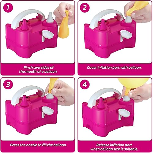 Miniatura 4 de Electric Balloon Pump for Party Decorations Portable Inflator, Auto Shutoff, Balloon Air Pump Dual Nozzle Rose Red 110V 600W