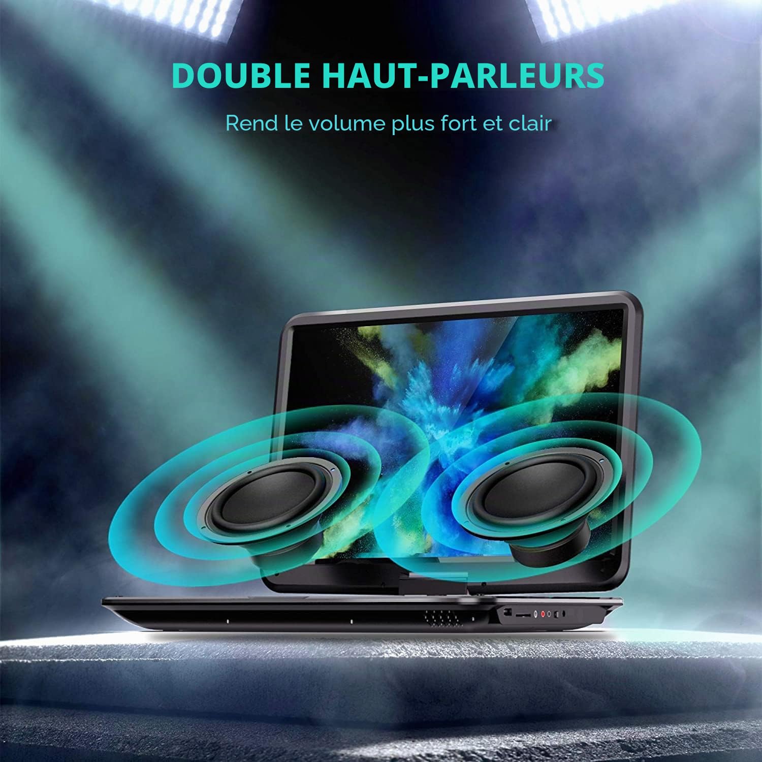 SUNPIN Lecteur DVD Portable 17.9" avec écran HD pivotant 15,6 Pouces, Haut-parleurs stéréo&Double Prise Casque, Batterie Rechargeable 6 Heures, Soutien Sync TV/USB/SD Card, Noir