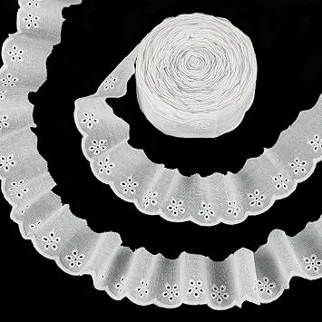 FINGERINSPIRE 15 Yards Cotton Lace Trim 1-5/8" Ivory White Eyelet Ribbon Floral Embroidery Ruffle With Wavy Edge for Sewing Dresses Bags Pets Clothes