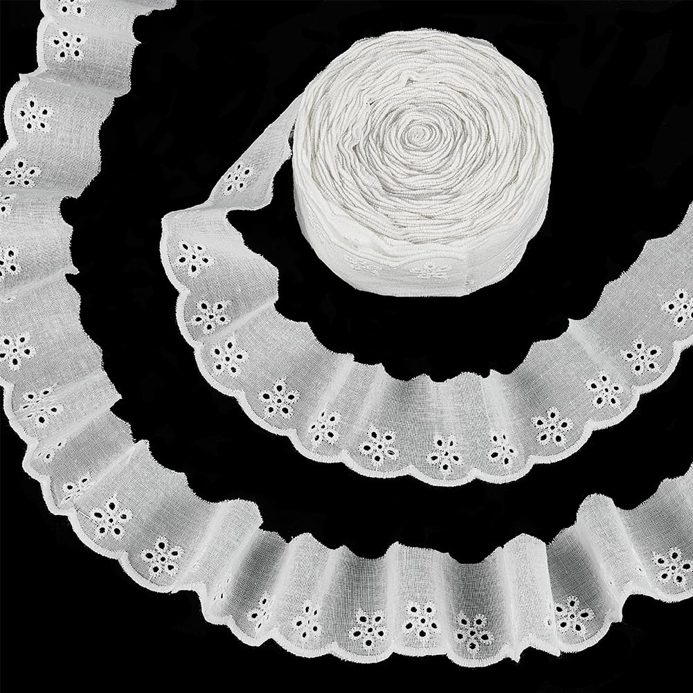14.6m Bordure Dentelle Coton 45mm Blanche - Ruban Broderie Fleur Œillets Pour DIY Vêtements Couture