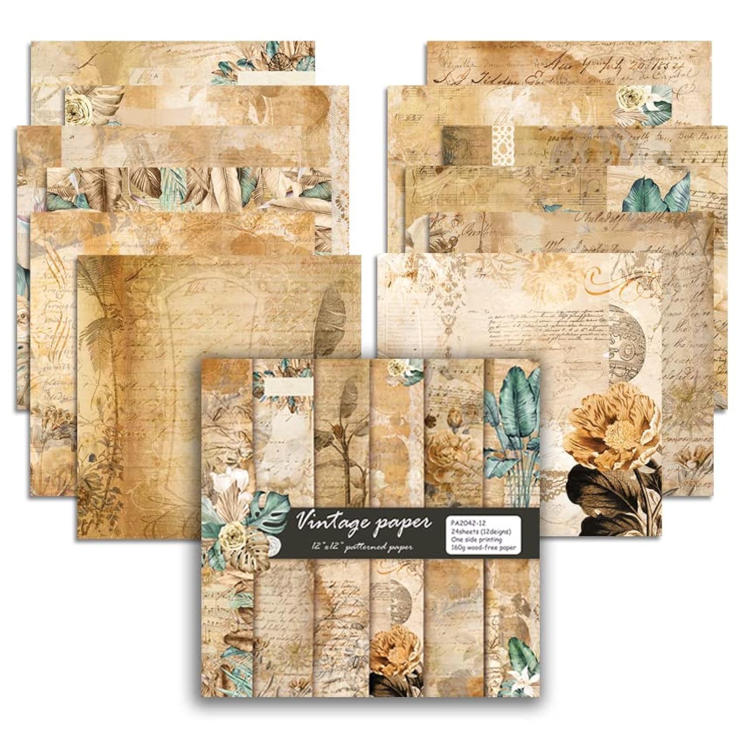 Vintage Scrapbook Paper Retro Patterned Paper 12×12-24 Sheets Double-Sided Retro Aeshetic CardStock Journaling Planner Papers Pad for Holiday Cardmaking DIY Origami Decorative Craft.