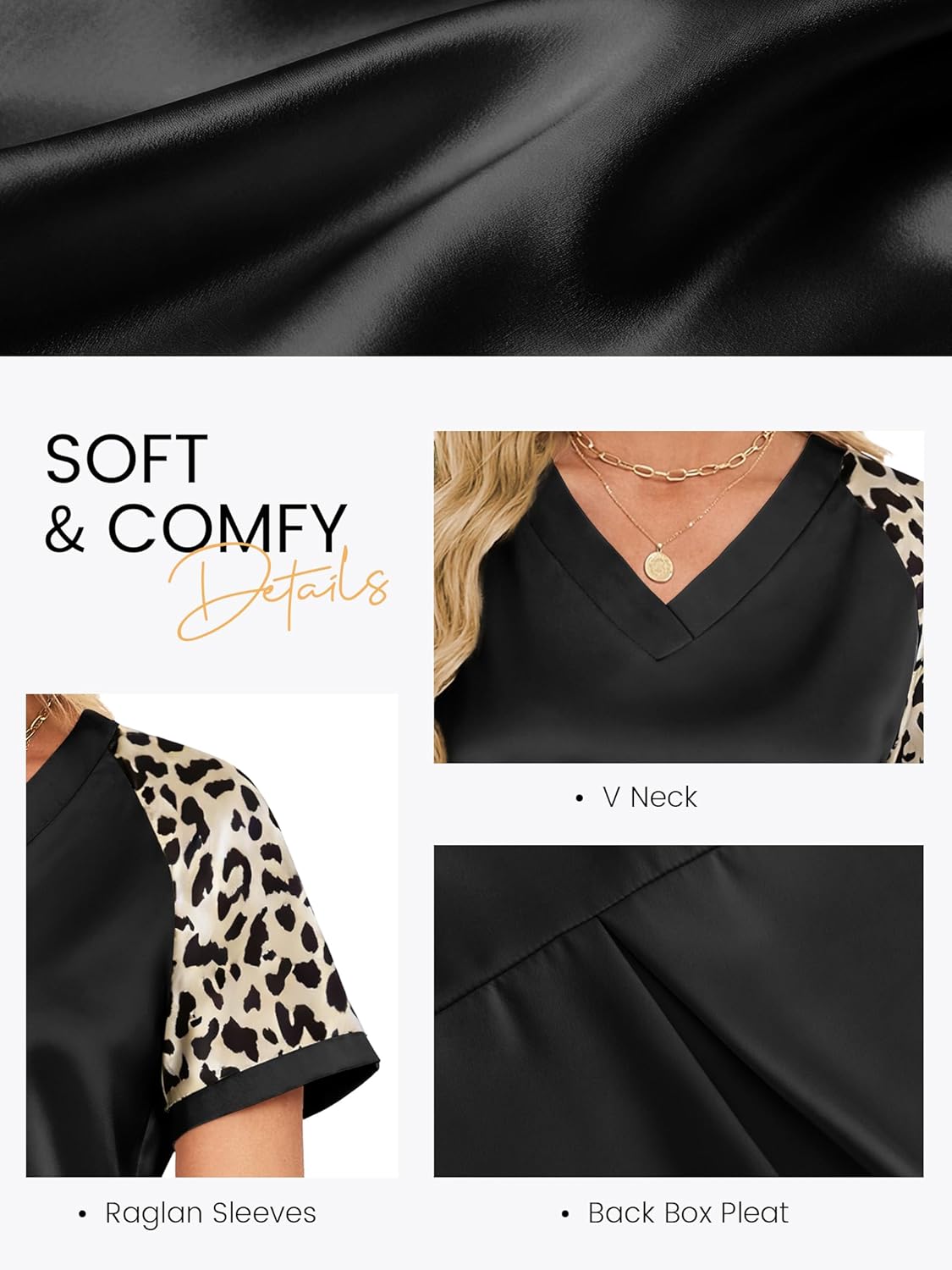 Funlingo Womens Silk Satin Tops Summer Color Block Short Sleeve Blouses V Neck Graphic T Shirts Trendy Vacations Outfits 2026 - Image 6