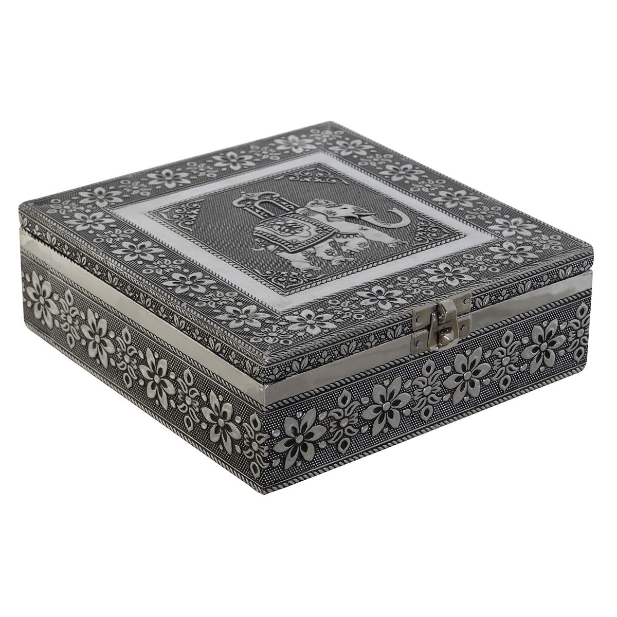 DKD Home Decor Caja-Joyero Plateado Azul cielo Madera Aluminio 18 x 18 x 6 cm