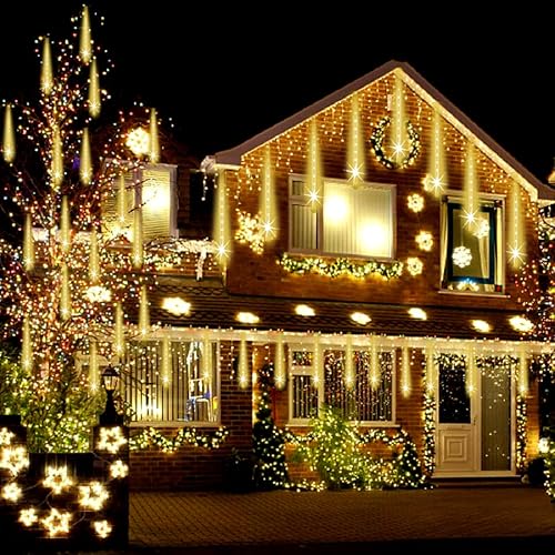 Miniatura 2 de Luces de Navidad para exteriores, con certificación UL, 8 tubos, 192 LED, lluvia de meteoros, luces de carámbano para árbol de Navidad, decoraciones